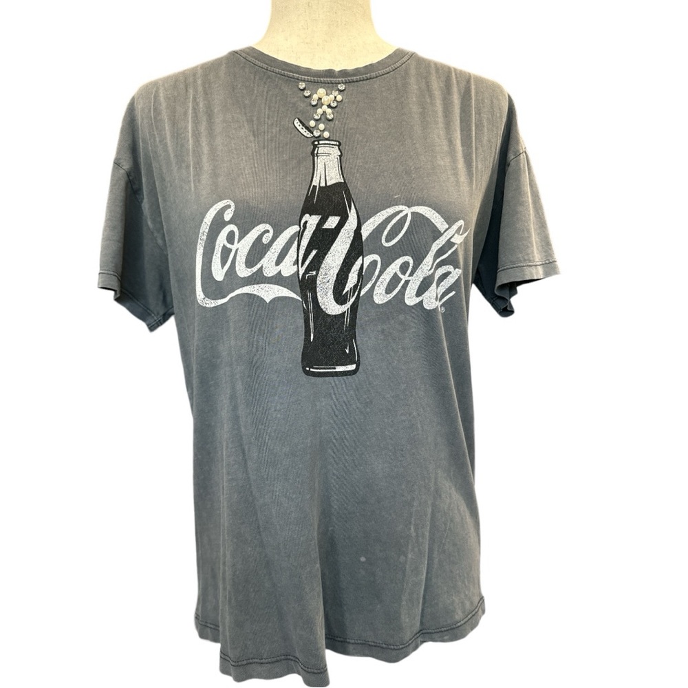Coca Cola Gray T Shirt with Pearl/Rhinestone Bubbles
